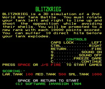 Blitzkrieg (1984)(Software Invasion)[Multi Color][BLITZ] screen shot title